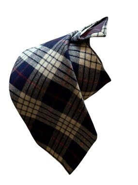 Vintage Viyella 55% Wool 45% Cotton Necktie Red Blue Cream Tartan Plaid Men Tie